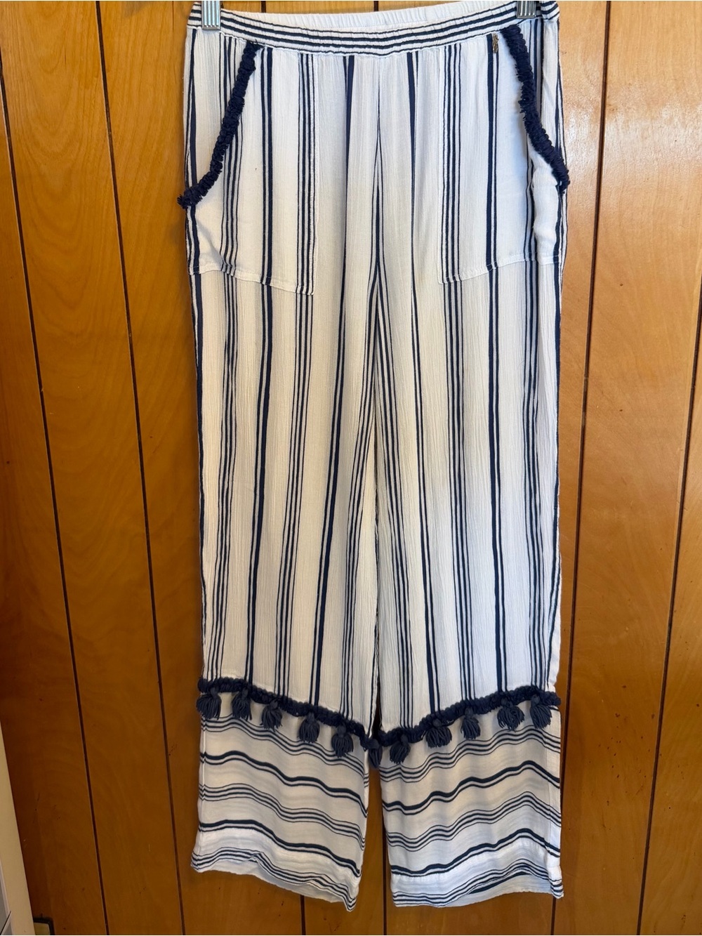 Anthropologie Beachgold Hepburn Striped Tassel Wide Leg Pants S/M